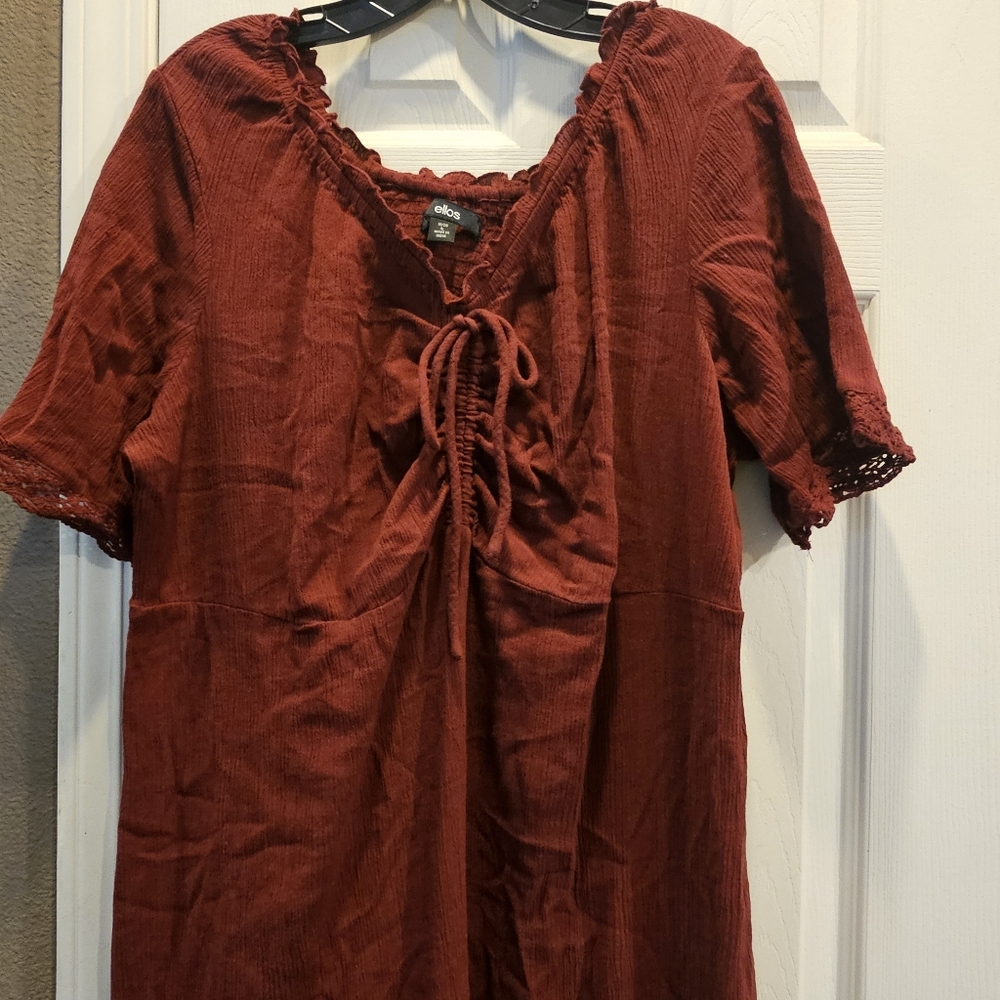 Lovely Cotton Tiered Layer Dress. Red Rust Color Size L